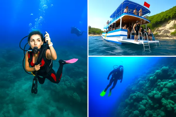 Дайвинг в Алании: два погружения с инструктором, обед на лодке, трансфер от/до отеля. Подходит для новичков и сертифицированных дайверов.